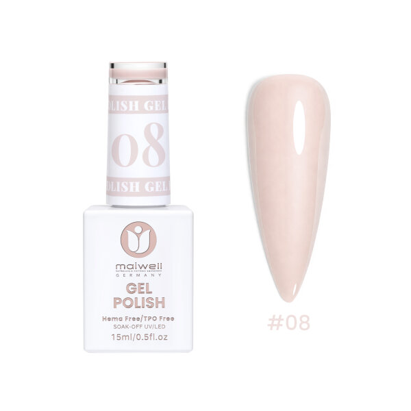 maiwell UV-Gellack #08 Peach Nude – Lachs- & Pfirsichrosa (HEMA- & TPO-frei, 15ml)