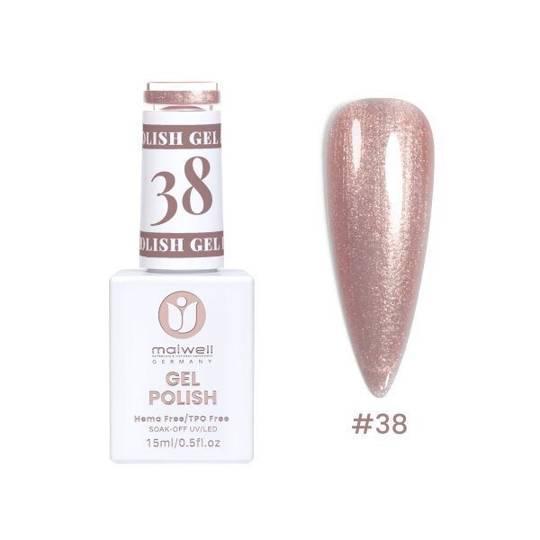Sơn Gel maiwell #38 Metallic Rose Gold – Hồng kim loại Rose Gold (không HEMA & TPO, 15ml)
