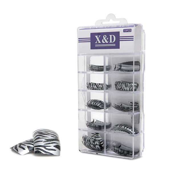 X&D Design Nail tips Silver Zebra 70pcs
