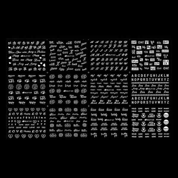 Bộ Sticker Dán Móng Tay Chữ Trắng
